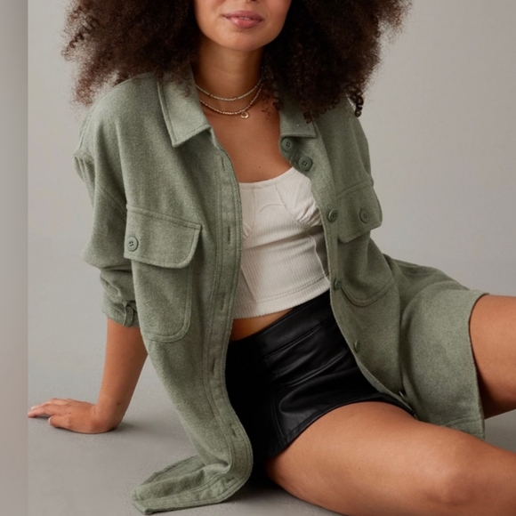 American Eagle Outfitters Jackets & Blazers - American Eagle Button Front Shacket Women's L Green Boho Retro 90s Y2K Casual